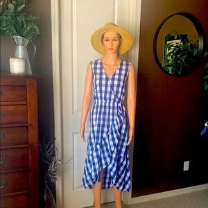 POPSUGAR Blue and White Gingham, Sleeveless V-Neck Sundress Size Medium